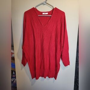 Suzy Shier Bold Red V-Neck Sweater, Size XL